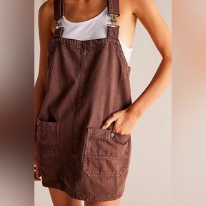 Free People Chocolate Brown Overall Smock Mini Top